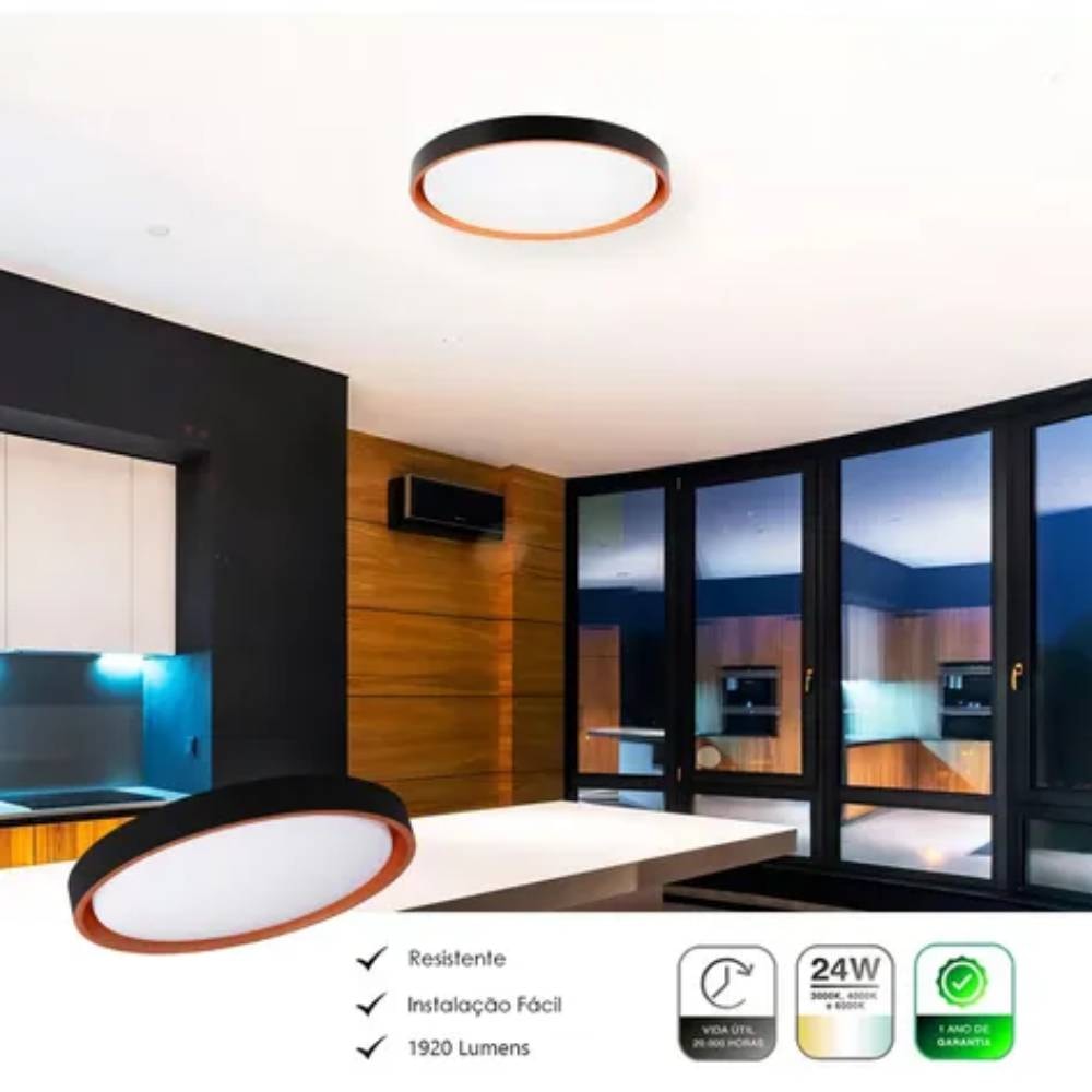 Plafon de Sobrepor Hevvy Montana Led Redondo Preto e Dourado - LY-8762M