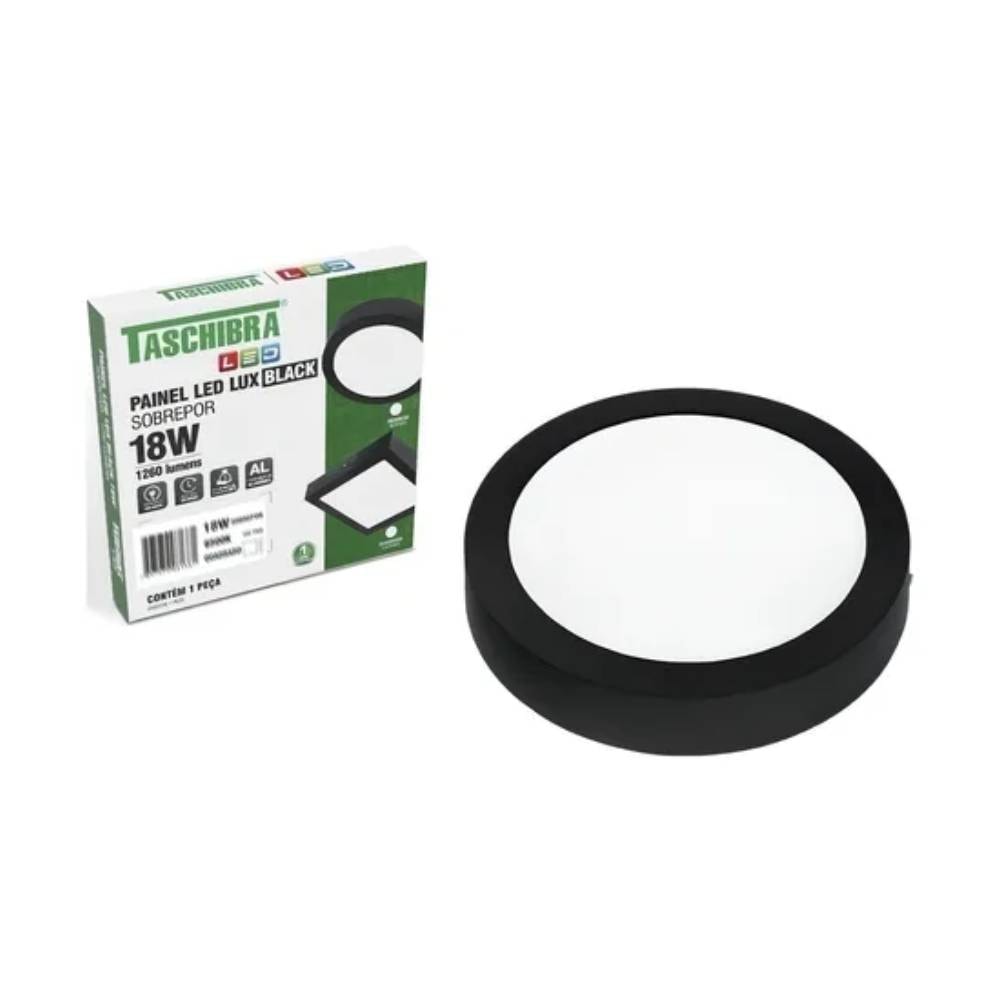 Plafon de Sobrepor Lux Taschibra Redondo 18W 6000K Preto - 15070146