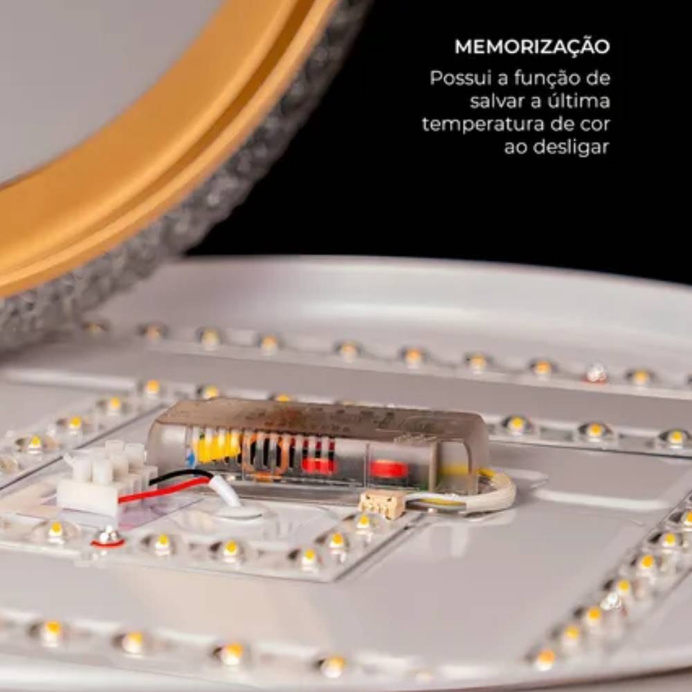 Plafon de Sobrepor Nordecor Kenle Led Quadrado 50cm 36W Dourado - 2668