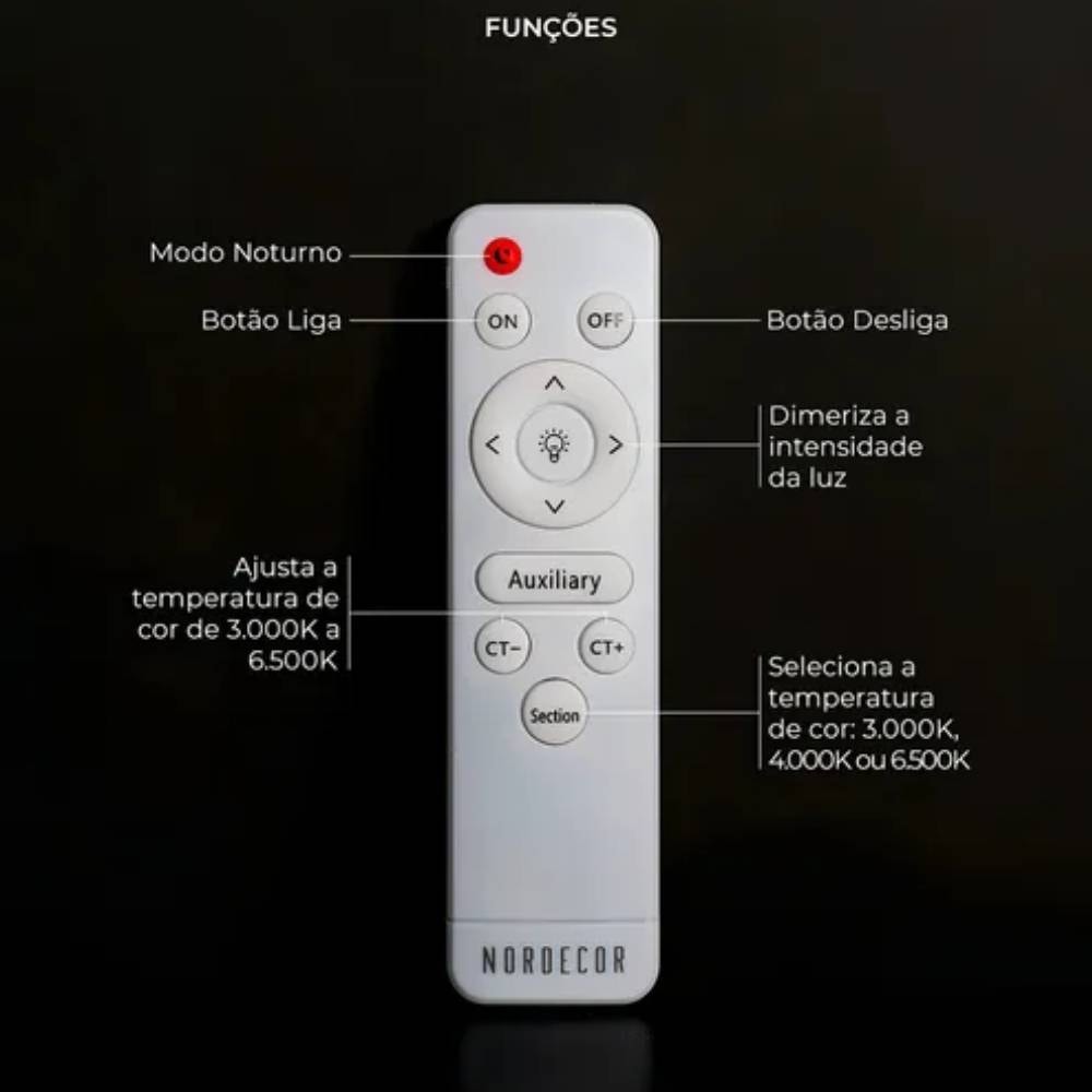 Plafon de Sobrepor Nordecor Kenle Led Quadrado 50cm 36W Dourado - 2668