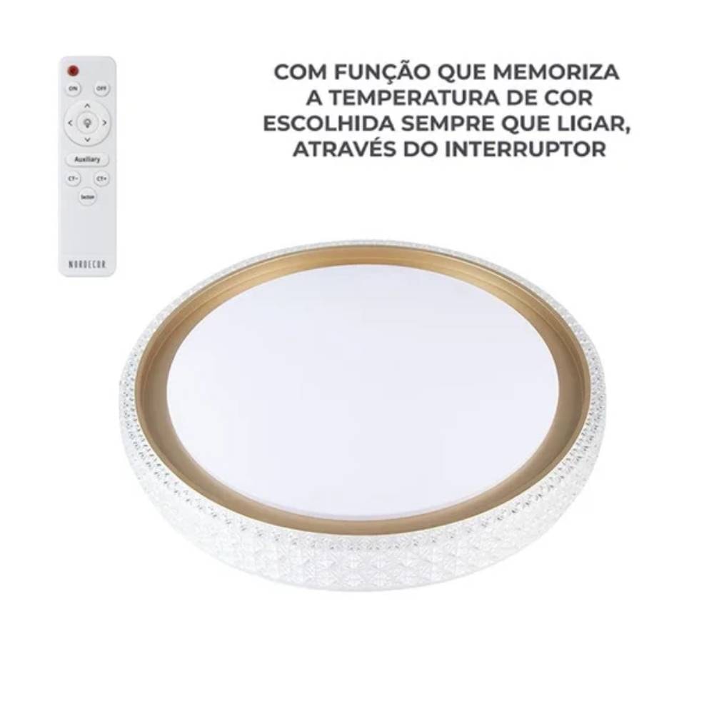 Plafon de Sobrepor Nordecor Kenle Led Redondo 50cm 36W Dourado - 2665