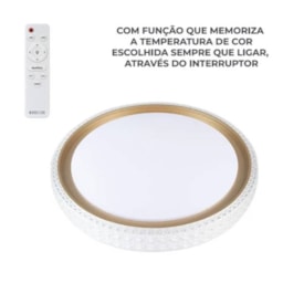 Plafon de Sobrepor Nordecor Kenle Led Redondo 50cm 36W Dourado - 2665