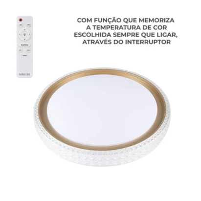 Plafon de Sobrepor Nordecor Kenle Led Redondo 50cm 36W Dourado - 2665