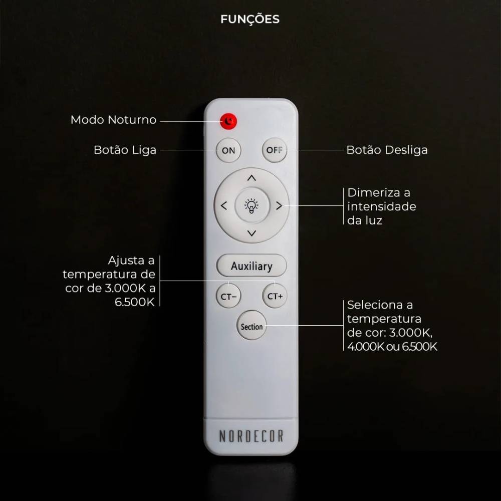 Plafon de Sobrepor Nordecor Kenle Led Redondo 50cm 36W Dourado - 2665