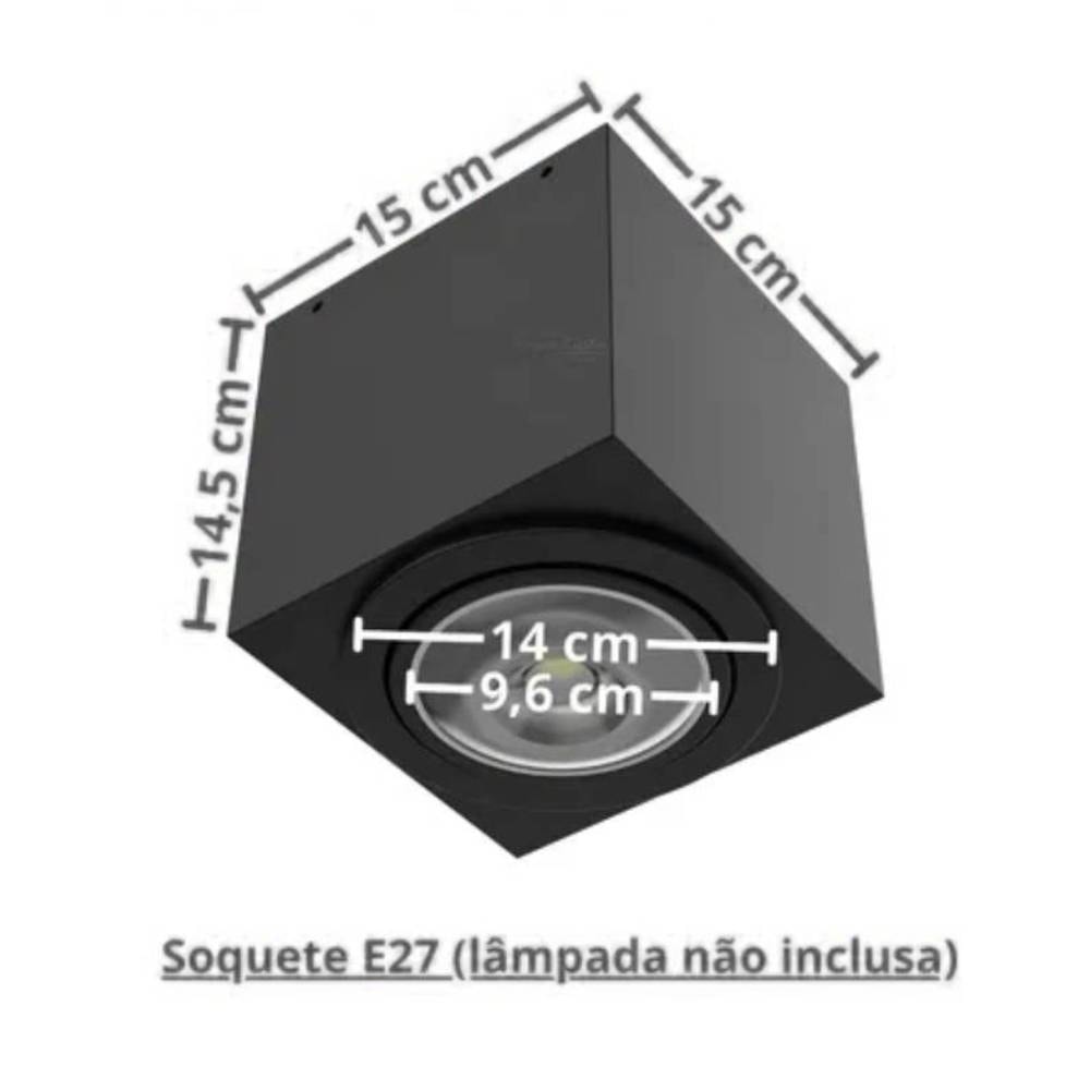 Plafon de Sobrepor Riopre Quadrado 17x17cm Preto - 3500/1