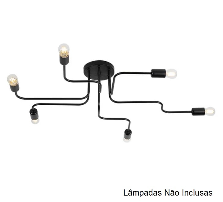 Plafon de Sobrepor Taschibra Cronos 6 E27 Preto - 15050891