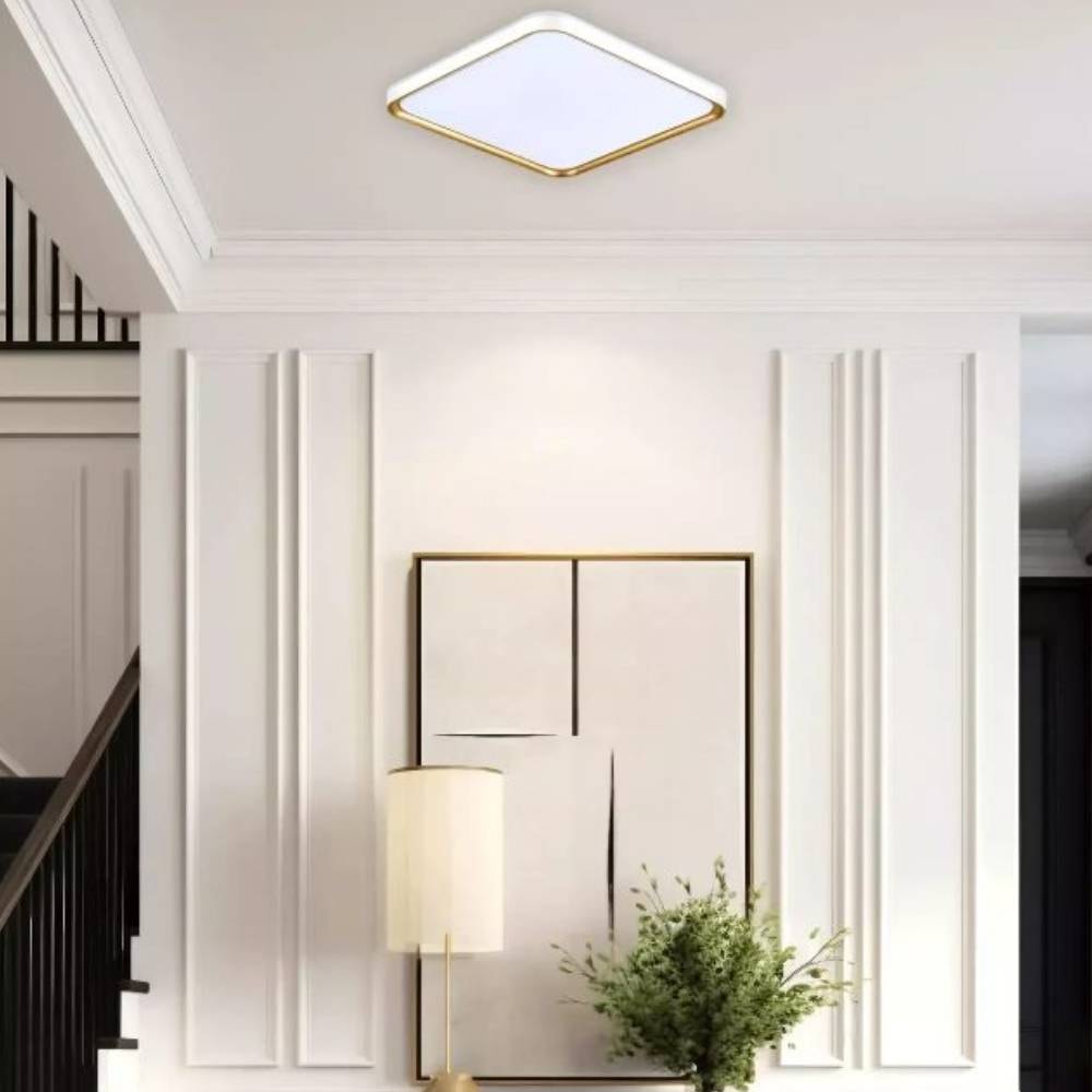 Plafon Hevvy Toronto Quadrado 30cm 24W Branco e Dourado - SL-5697