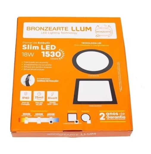 Plafon LED de Embutir Bronzearte Slim Quadrado 18W 6000K - RL23064BC