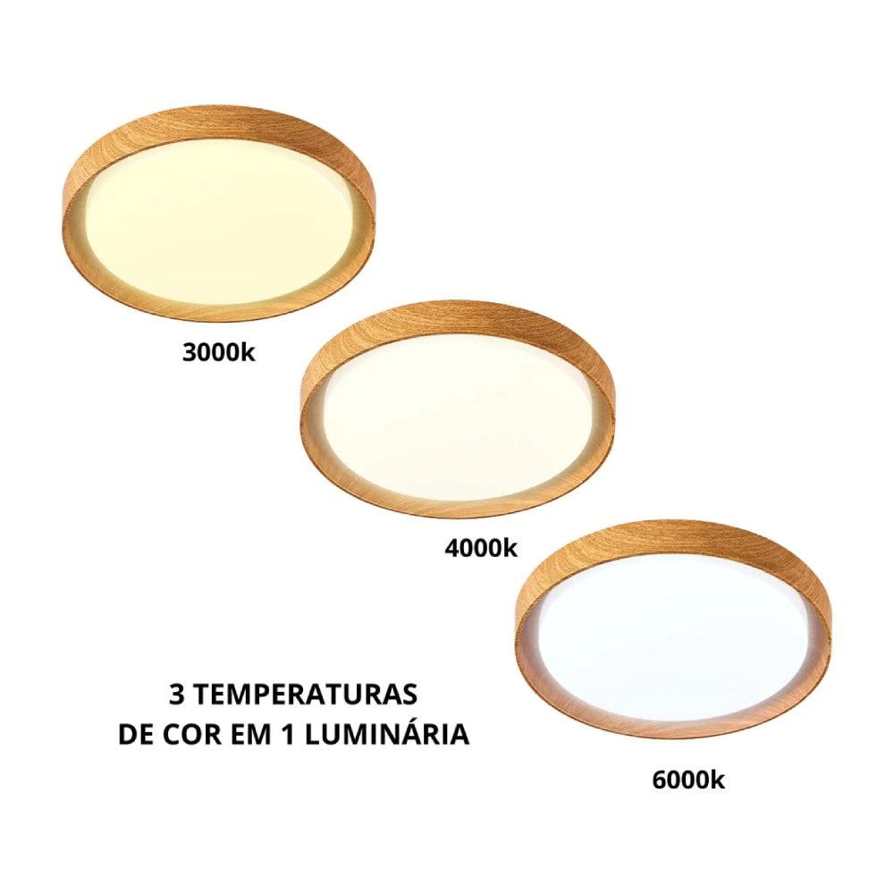 Plafon LED de Sobrepor Hevvy Siena Redondo 48W 51cm Imbuia - LY957151Y