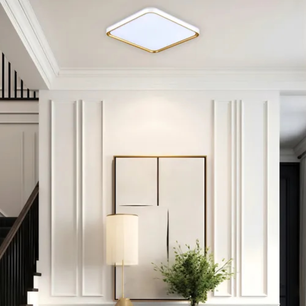 Plafon LED de Sobrepor Hevvy Toronto Quadrado 36w 40cm Branco e Dourado - LY8821BM