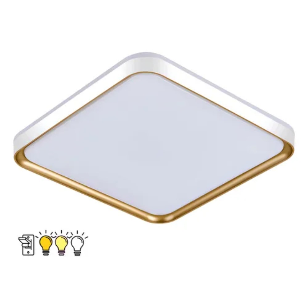 Plafon LED de Sobrepor Hevvy Toronto Quadrado 36w 40cm Branco e Dourado - LY8821BM