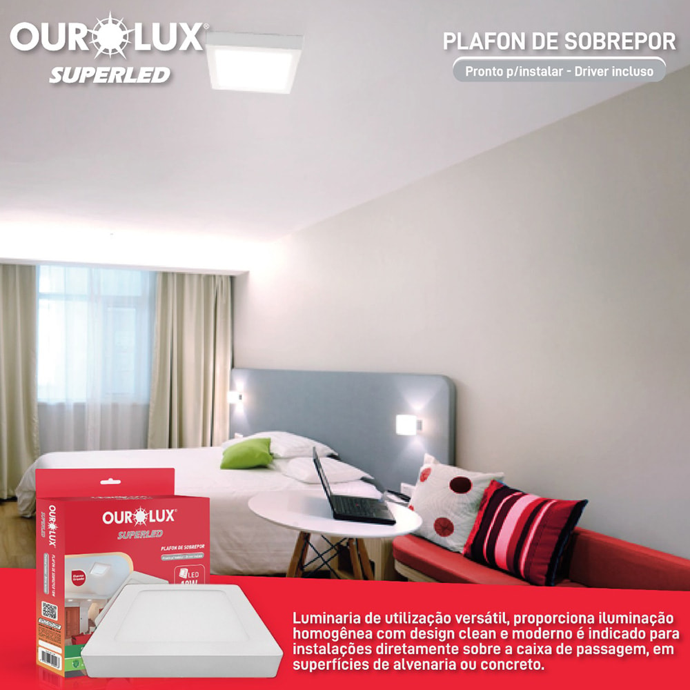 Plafon LED de Sobrepor Ourolux Quadrado 18W 4000K - 03215B