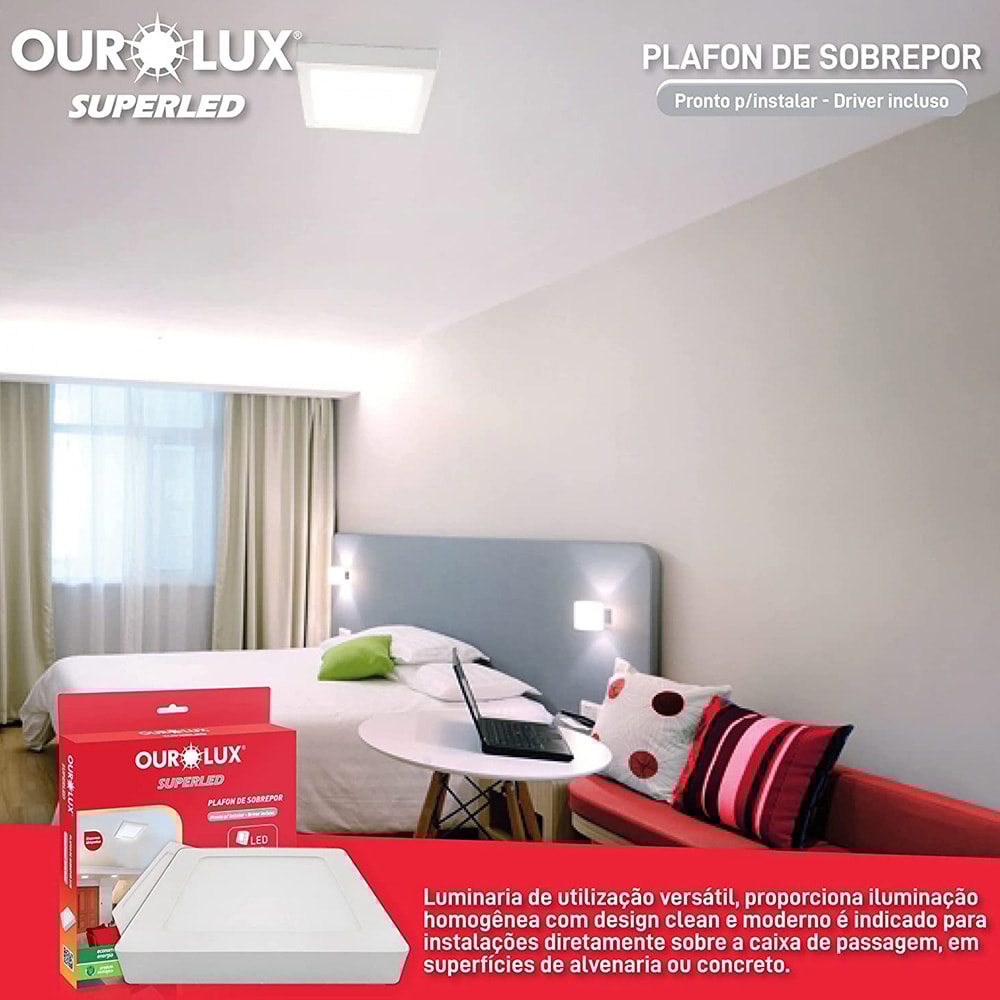Plafon LED de Sobrepor Ourolux Quadrado 24W 4000K - 03213B