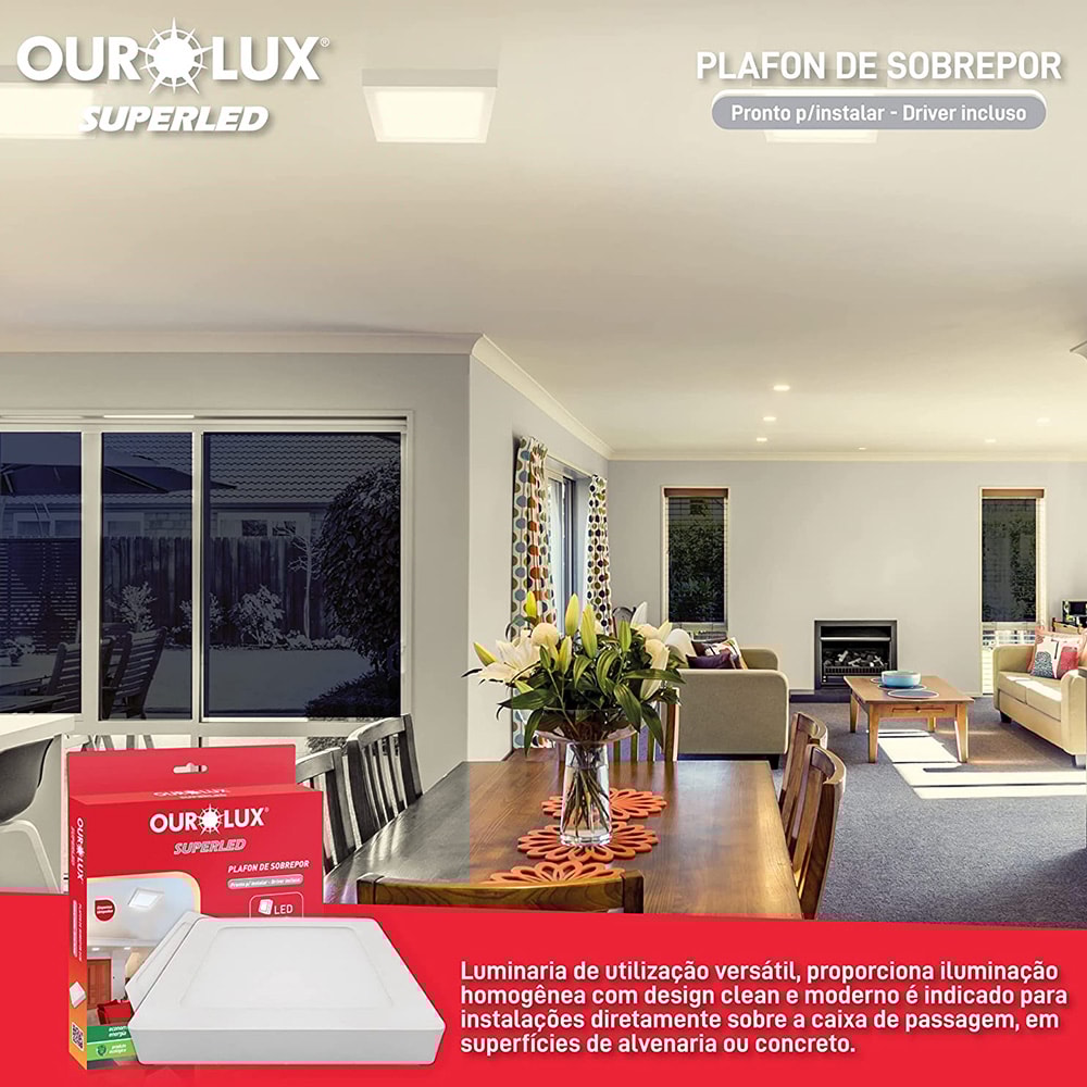 Plafon LED de Sobrepor Ourolux Quadrado 24W 4000K - 03213B