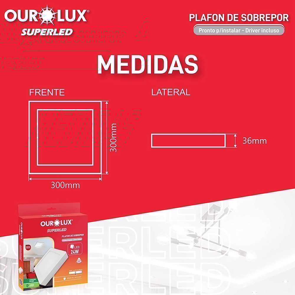 Plafon LED de Sobrepor Ourolux Quadrado 24W 4000K - 03213B