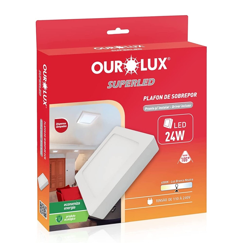 Plafon LED de Sobrepor Ourolux Quadrado 24W 4000K - 03213B