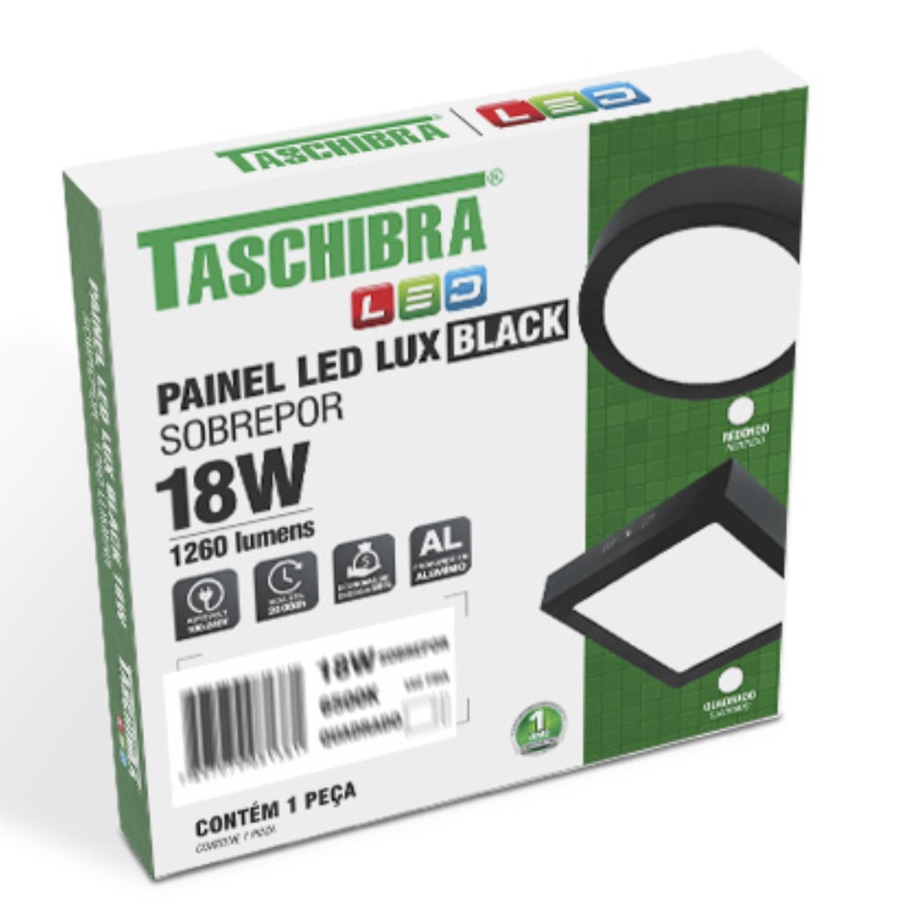 Plafon Led de Sobrepor Taschiba Lux 18W 4000K Quadrado Preto - 15070151