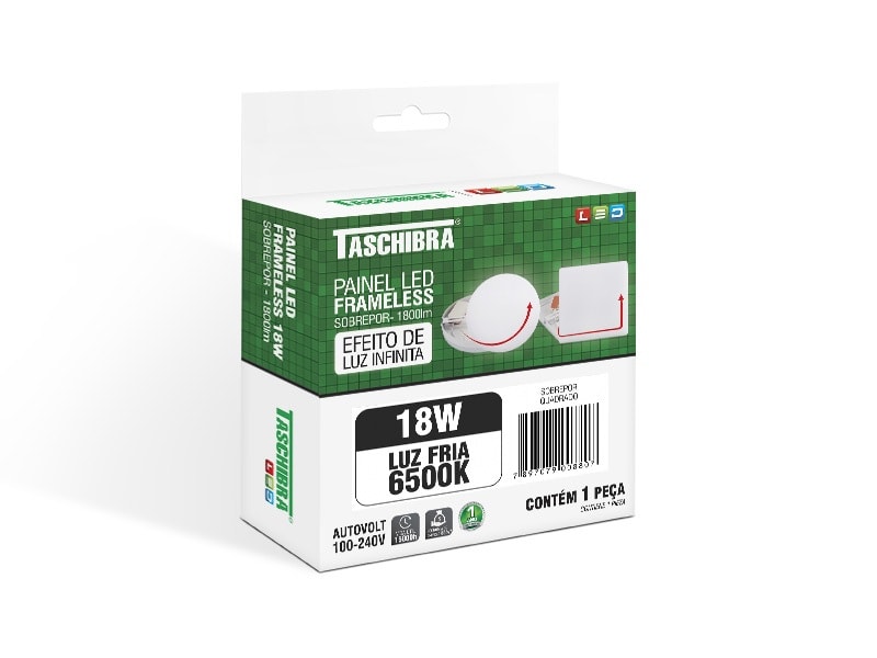 Plafon LED de Sobrepor Taschibra Frameless Quadrado 18W 3000K