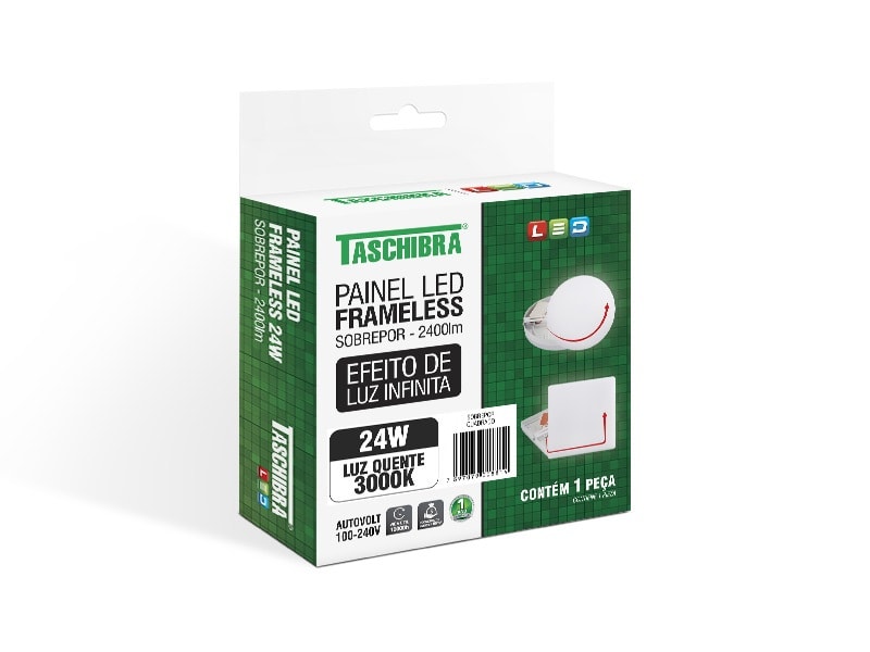 Plafon LED de Sobrepor Taschibra Frameless Quadrado 24W 4000K