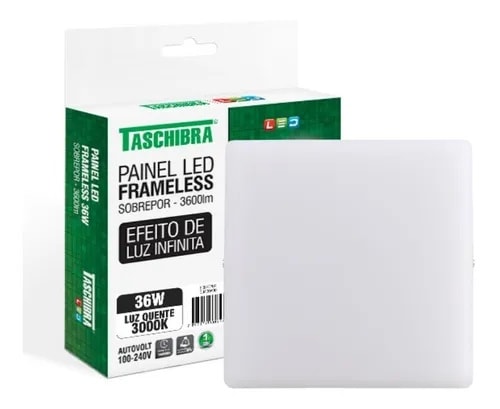 Plafon LED de Sobrepor Taschibra Frameless Quadrado 36W 3000K