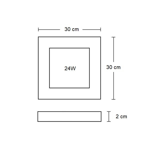 Plafon LED de Sobrepor UP Led Quadrado 24W 6500K Branco - SQ24W-6K