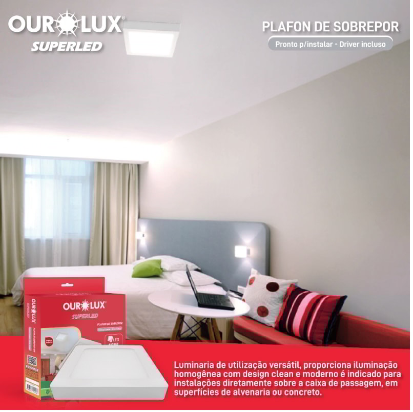 Plafon LED de Sobrepot Ourolux Quadrado 18W 6400k - 03215
