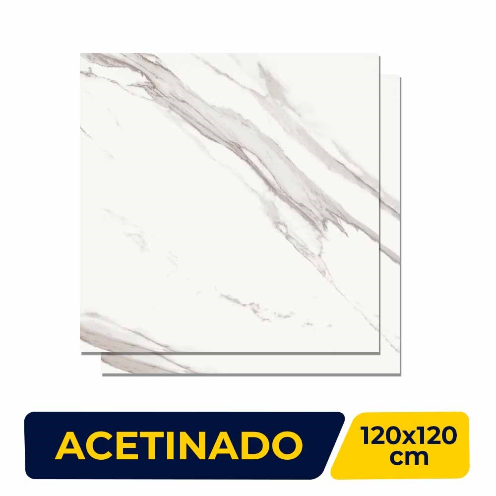 Porcelanato Acetinado 120x120cm Caixa 2,85m² Roca Calacata Light MT Retificado - FO102E801