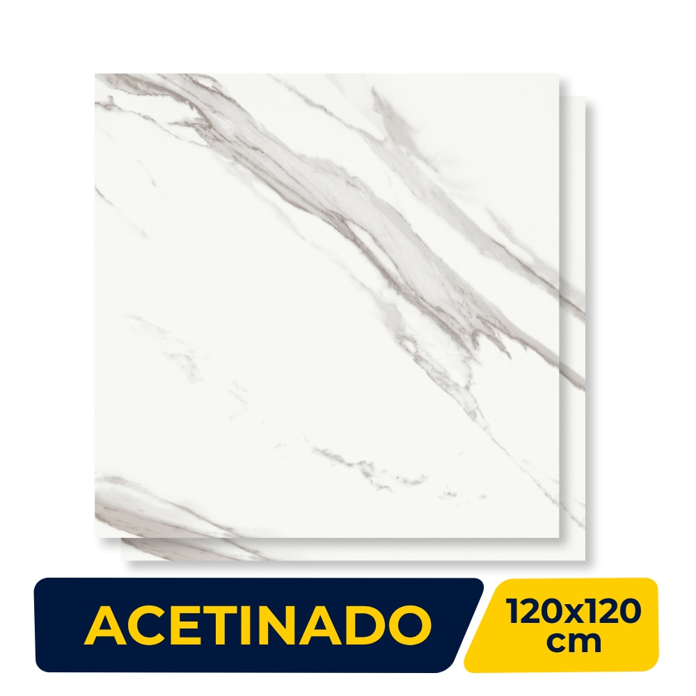 Porcelanato Acetinado 120x120cm Caixa 2,85m² Roca Calacata Light MT Retificado - FO102E801