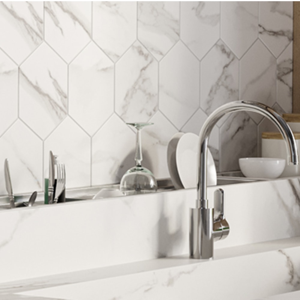 Porcelanato Acetinado 120x120cm Caixa 2,85m² Roca Calacata Light Retificado - FOI02E801