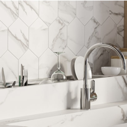 Porcelanato Acetinado 120x120cm Caixa 2,85m² Roca Calacata Light Retificado - FOI02E801