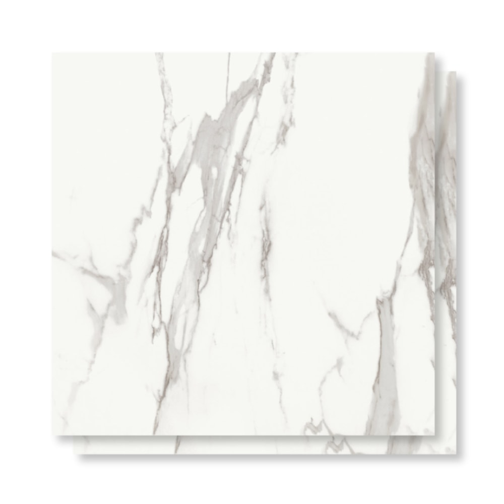 Porcelanato Acetinado 120x120cm Caixa 2,85m² Roca Calacata Light Retificado - FOI02E801