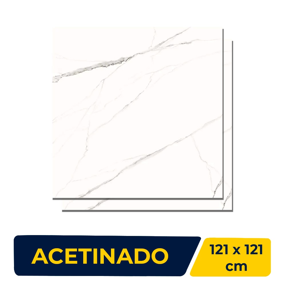 Porcelanato Acetinado 121x121cm Caixa 2,93m² Damme Statuario Retificado - AR24187