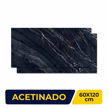 Porcelanato Acetinado 60x120cm Caixa 2,13m² Mirror Black Retificado - ROC04DB00031