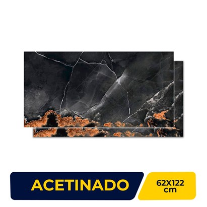 Porcelanato Acetinado 62x122cm Caixa 2,28m² Gran Eltz Nero Satiny Retificado - 70656
