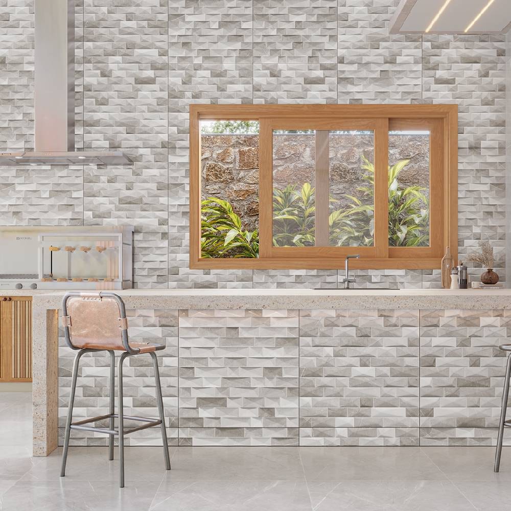 Porcelanato Acetinado 72x72cm Caixa 1,55m² ViaRosa Pulpis Grey 3D Retificado - AR72120