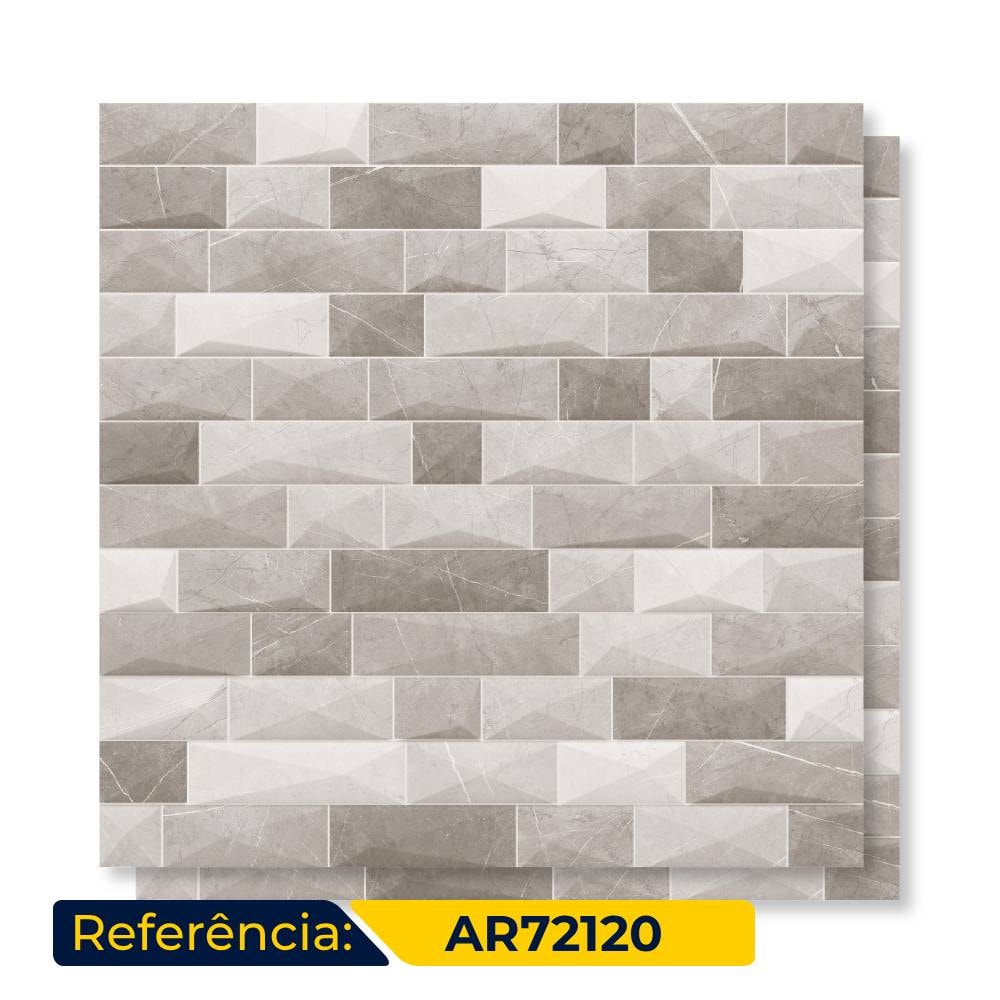 Porcelanato Acetinado 72x72cm Caixa 1,55m² ViaRosa Pulpis Grey 3D Retificado - AR72120