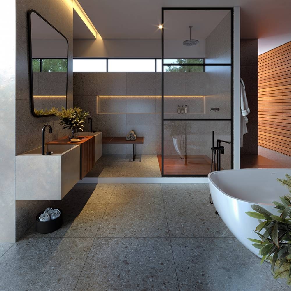 Porcelanato Acetinado 72x72cm Caixa 2,59m² Terrazzine Grigio Retificado