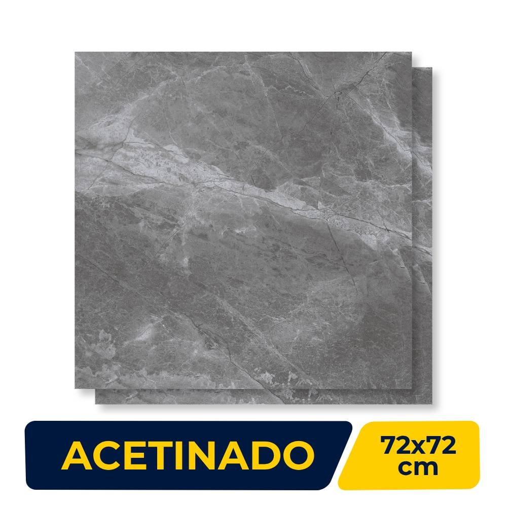 Porcelanato Acetinado 72x72cm Caixa 2,61m² Delta Fuji Grafite Retificado - 3042