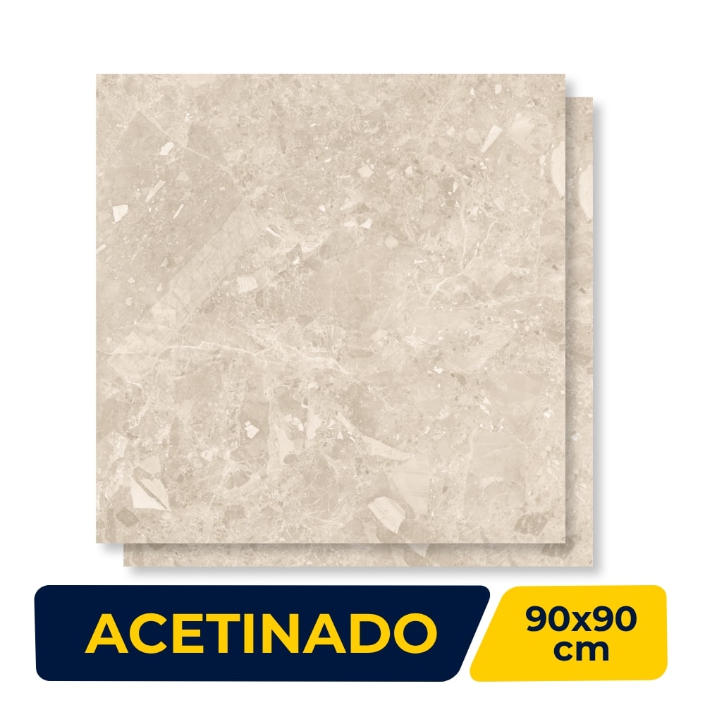 Porcelanato Acetinado 90x90cm Caixa 2,40m² Roca Ceppo Di Gre Bege Retificado - ROC04DI00201