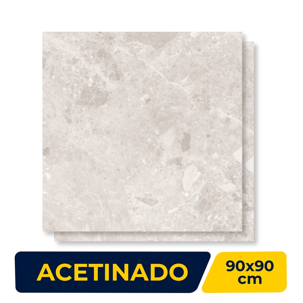 Porcelanato Acetinado 90x90cm Caixa 2,40m² Roca Ceppo Di Gre Off White Retificado - ROC04DI00211