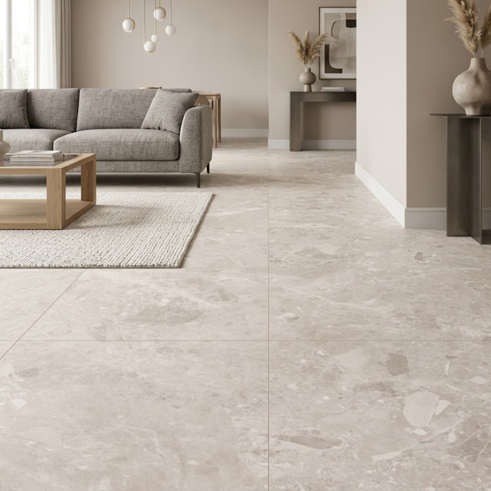 Porcelanato Acetinado 90x90cm Caixa 2,40m² Roca Ceppo Di Gre Off White Retificado - ROC04DI00211