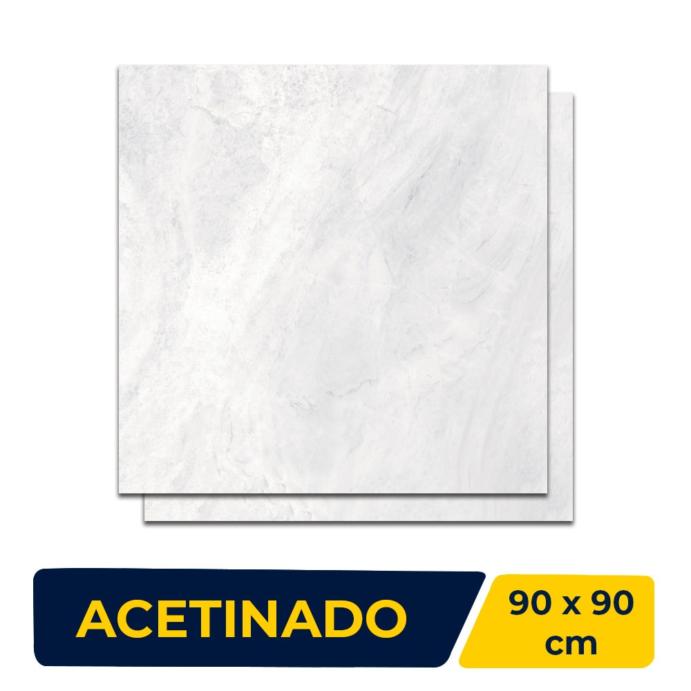 Porcelanato Acetinado 90x90cm Caixa 2,40m² Roca Marble White Retificado - F90029B011