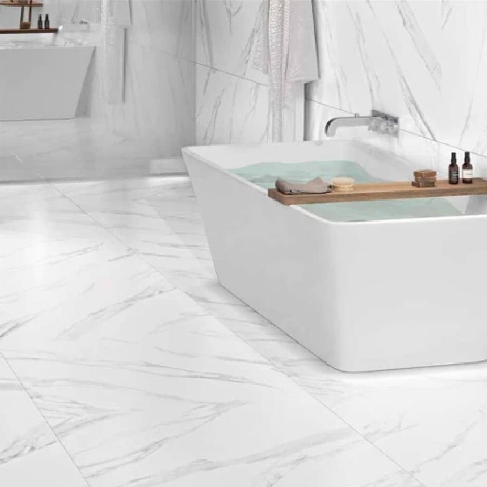 Porcelanato Acetinado 92x92cm Caixa 1,69m² Villagres Bianco Carrara Retificado - 920024