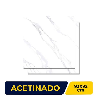 Porcelanato Acetinado 92x92cm Caixa 1,69m² Villagres Bianco Carrara Retificado - 920024