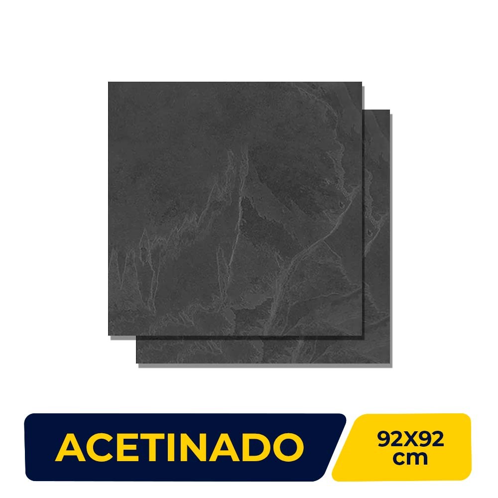 Porcelanato Acetinado 92x92cm Caixa 1,69m² Villagres Black Stone Retificado - 920002