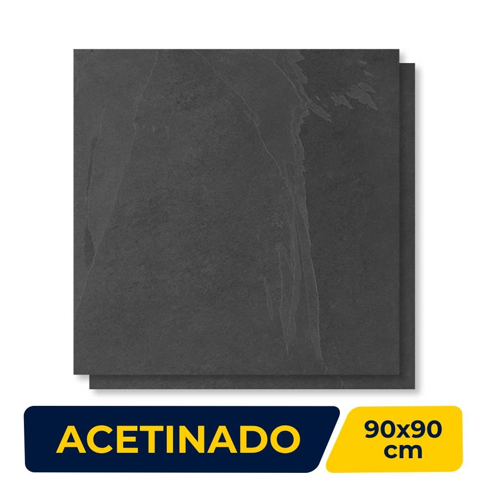 Porcelanato Acetinado 92x92cm Caixa 2,54m² Villagres Black Stone Retificado - 920002