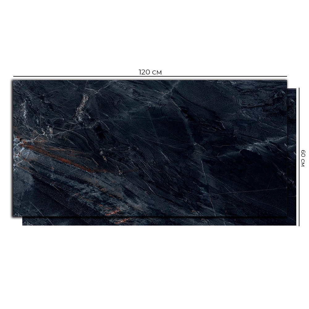 Porcelanato Lapado 60x120cm Caixa 2,13m² Roca Mirror Black Retificado - ROC04DB00031