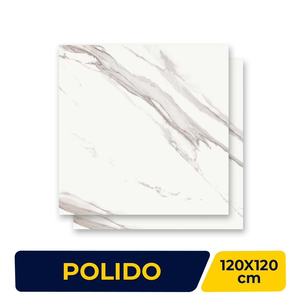 Porcelanato Polido 120x120cm Caixa 2,85m² Roca Calacata Light Micro Crystal Retificado - FOI01E801