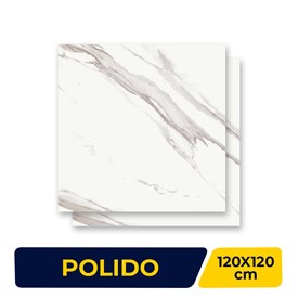Porcelanato Polido 120x120cm Caixa 2,85m² Roca Calacata Light Micro Crystal Retificado - FOI01E801