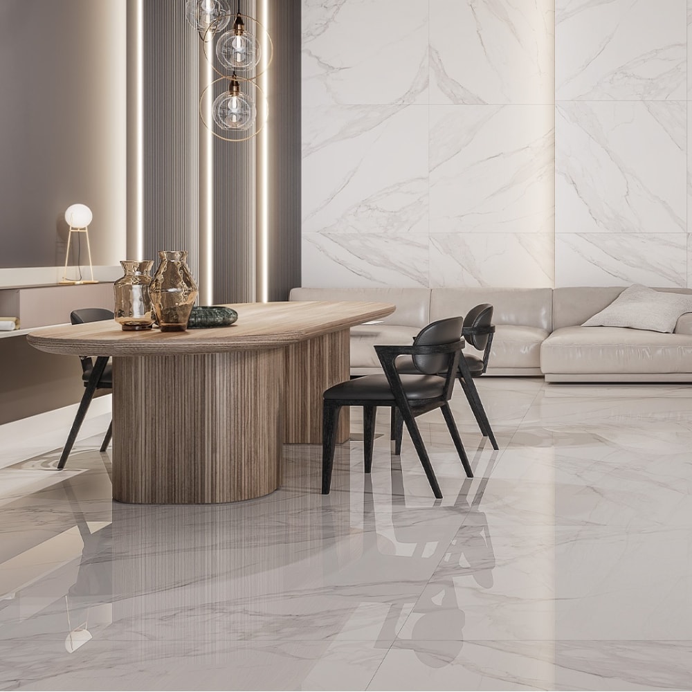 Porcelanato Polido 121,5x121,5cm Caixa 2,95m² Villagres Carrara Toscana Retificado - 121001